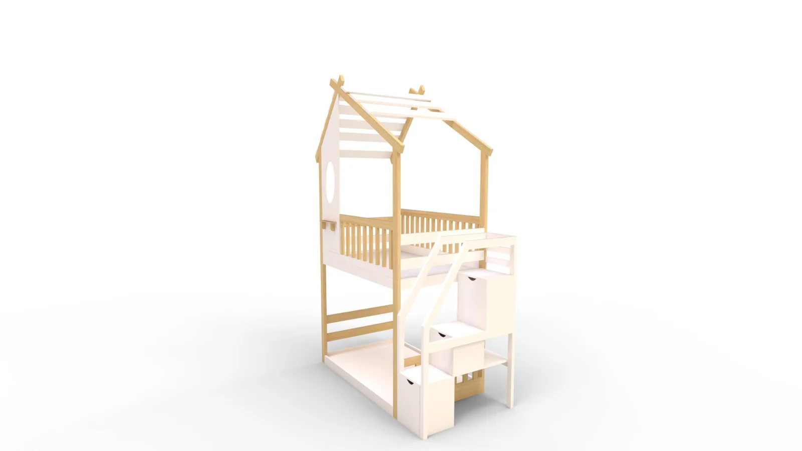Twin Bunk Bed White, House Bed,Storage And Guard Rail - Image 7