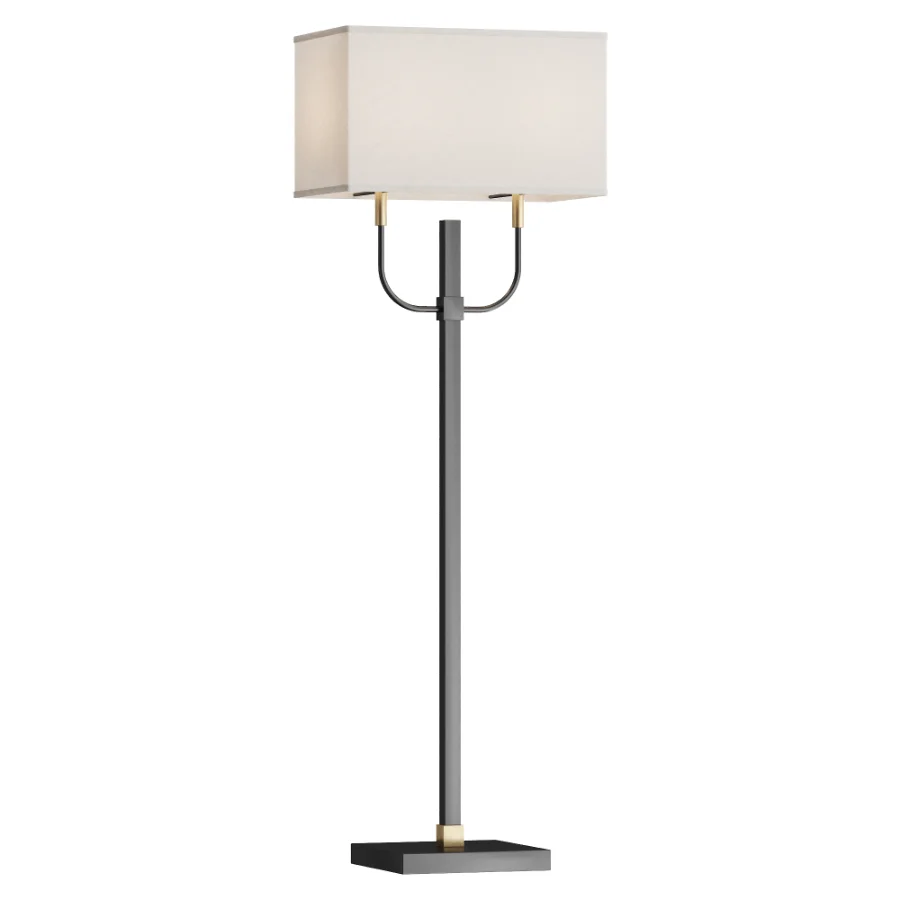 Black and Gold Metal Floor Lamp with Linen Shade - Image 2