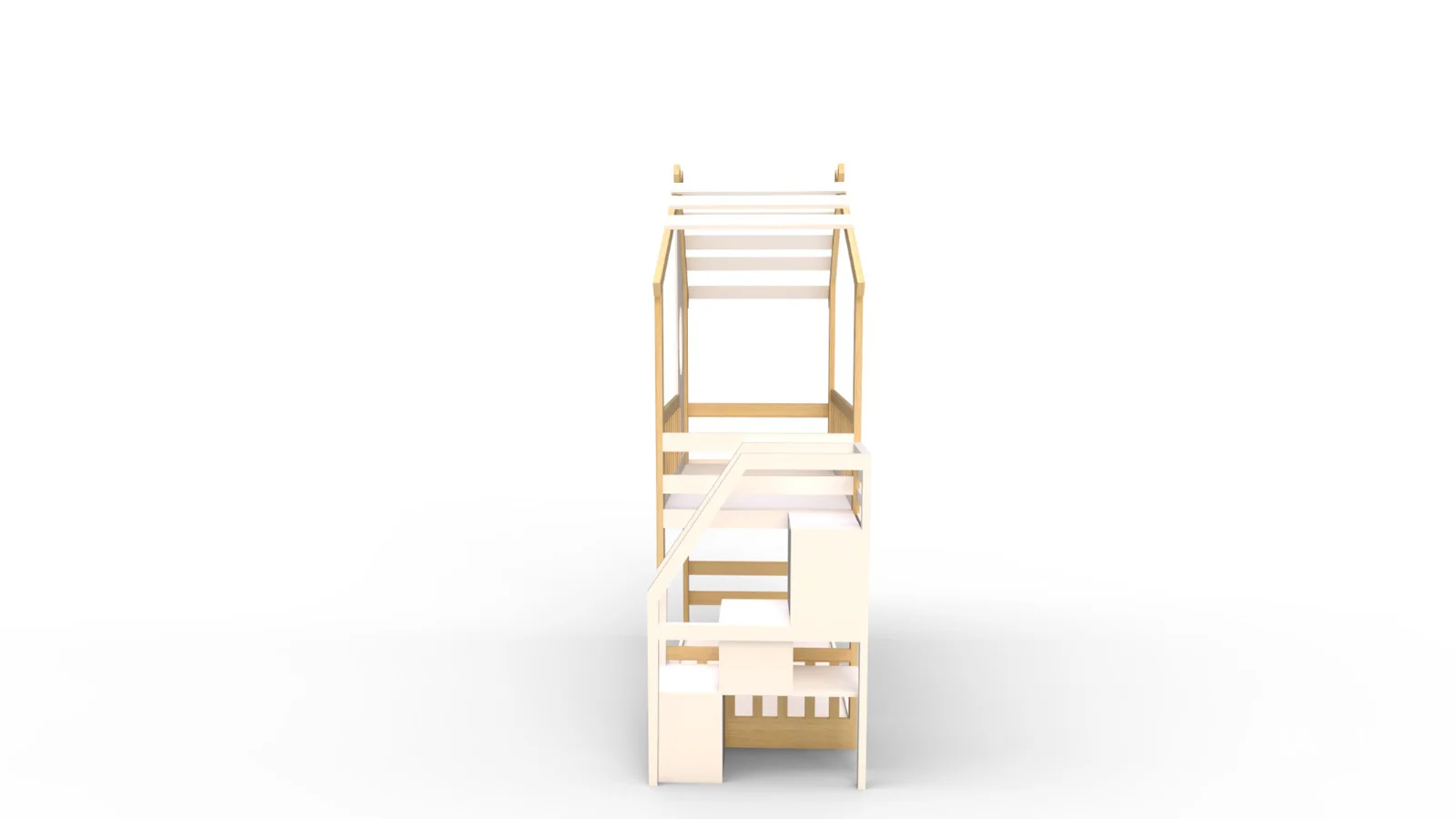Twin Bunk Bed White, House Bed,Storage And Guard Rail - Image 3