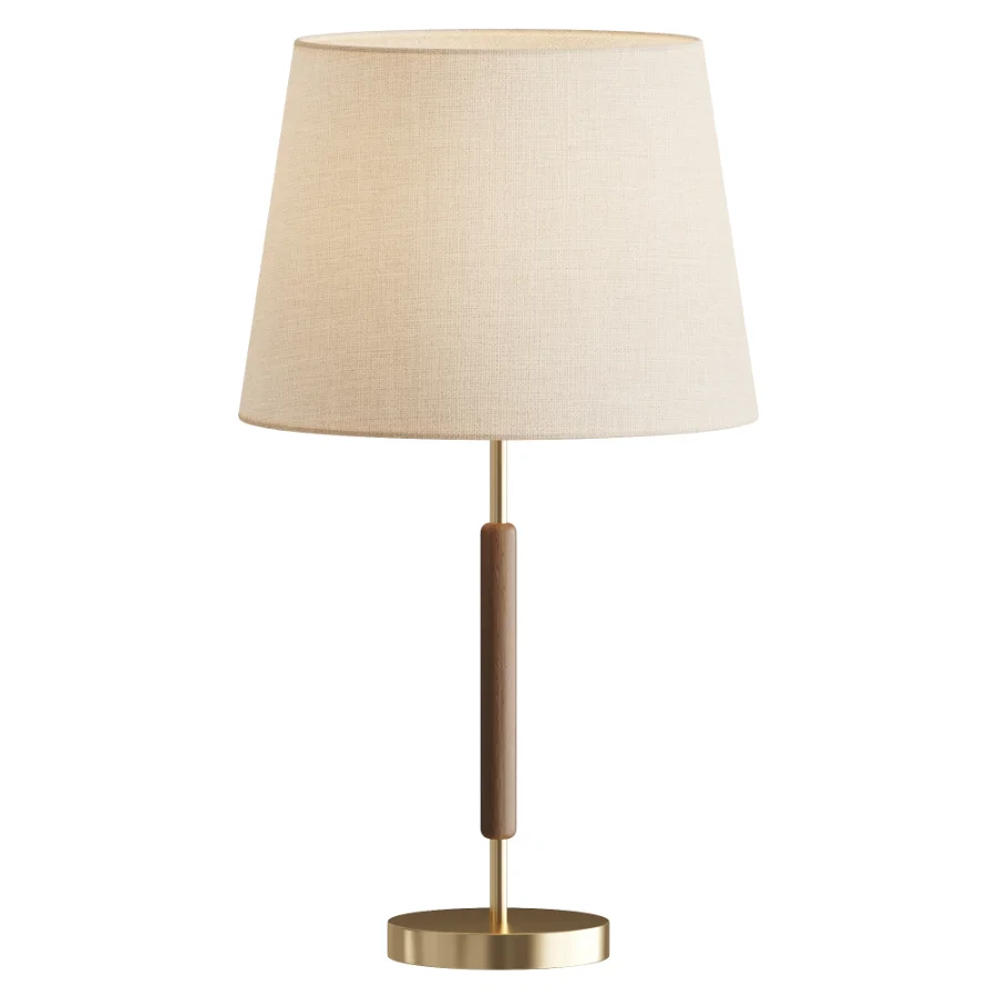 Contemporary Retro Brass Fabric Cylinder Table Lamp - Image 1