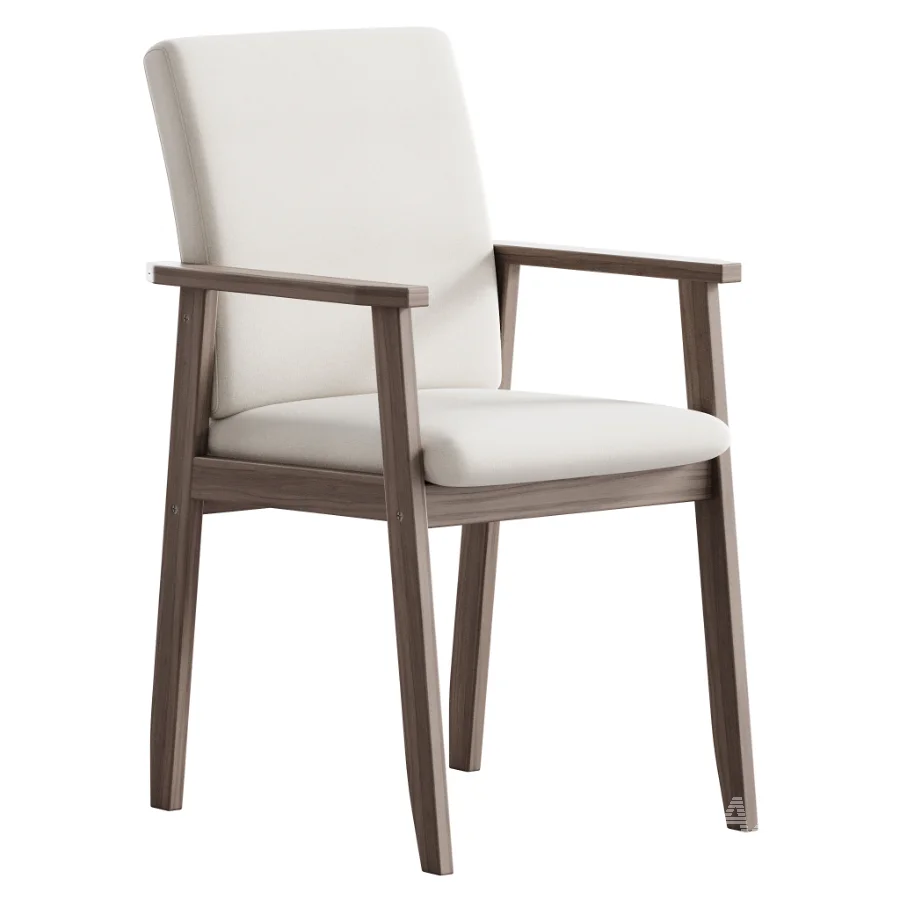 Modern Arm Chair with Upholstered Seat and Wood Arms - Image 2