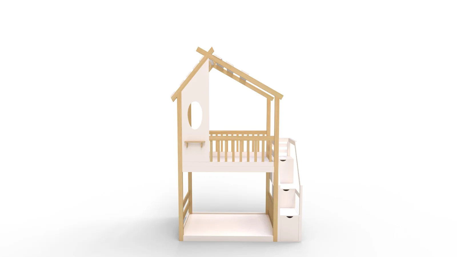 Twin Bunk Bed White, House Bed,Storage And Guard Rail - Image 4