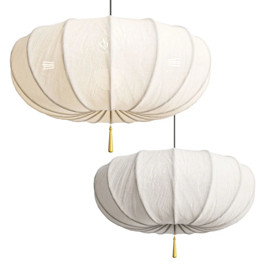 Traditional Japanese Round Iron Frame Fabric Shade Light Chandelier - Image 4