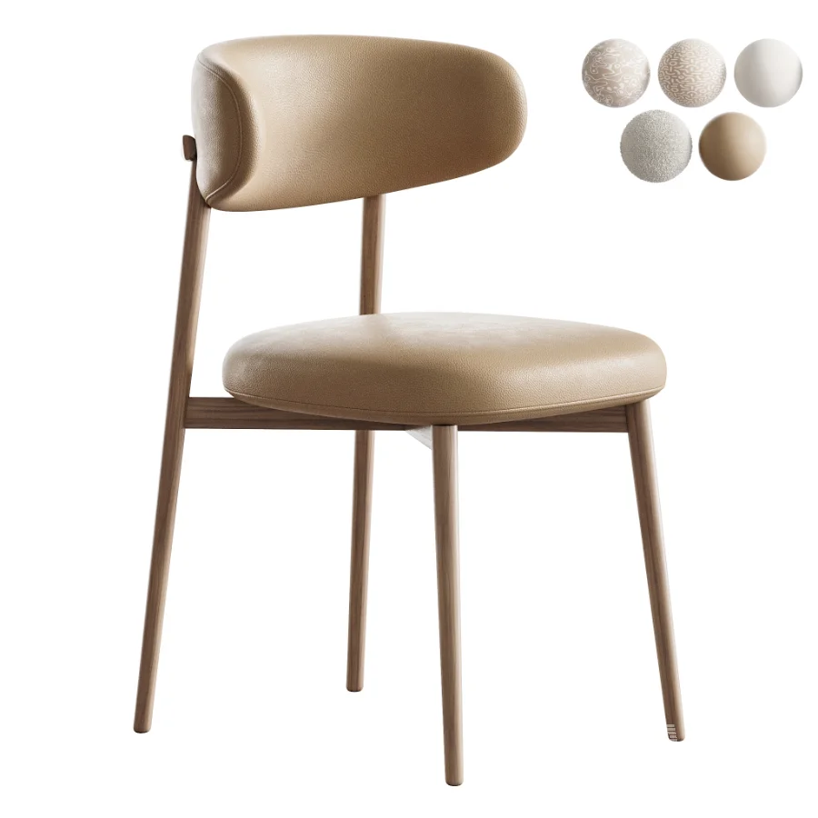 Modern Faux Leather Backrest Dining Chair with Oak Wood Legs - Image 1