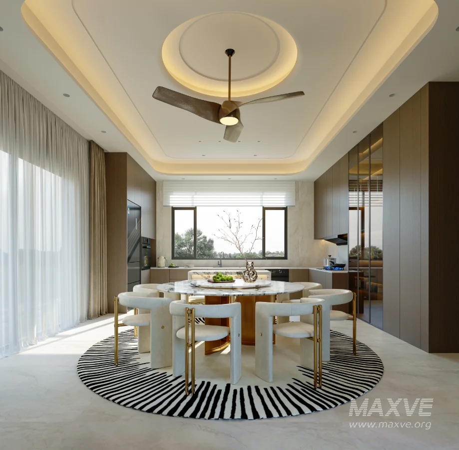 Modern villa living room and dining room interior scene - Image 2
