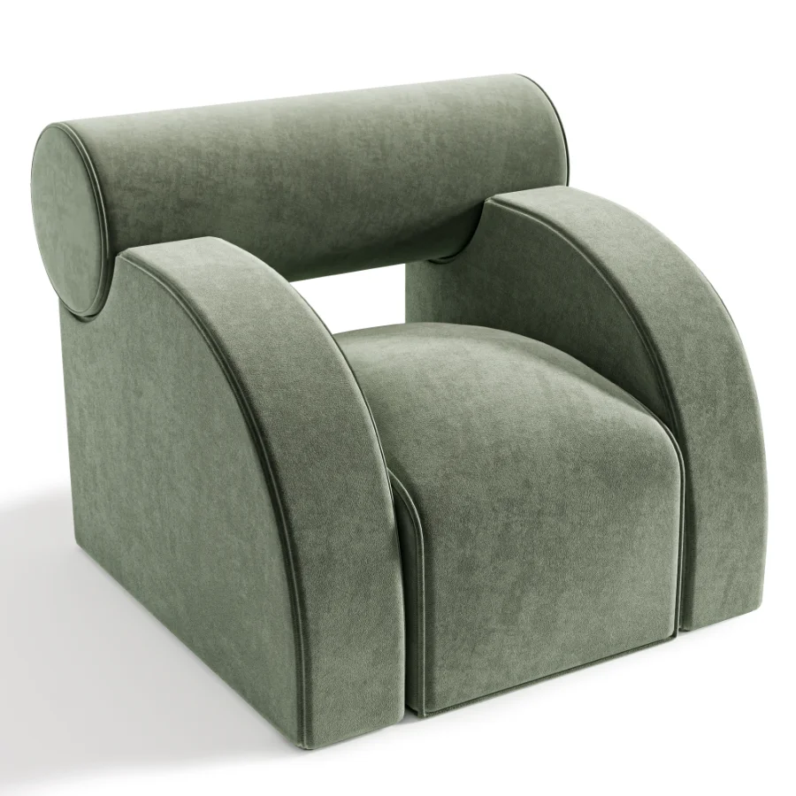 Modern Curved Upholstered Lounge Armchair - Image 2