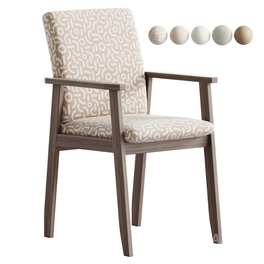 Modern Arm Chair with Upholstered Seat and Wood Arms - Image 1