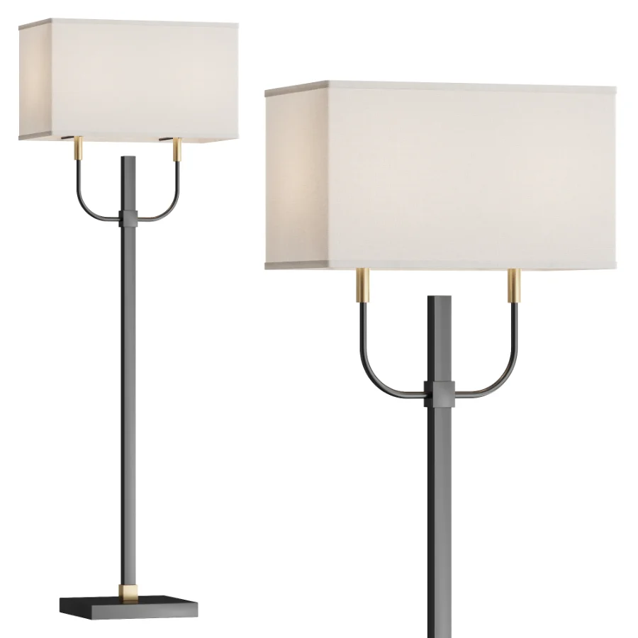 Black and Gold Metal Floor Lamp with Linen Shade - Image 1