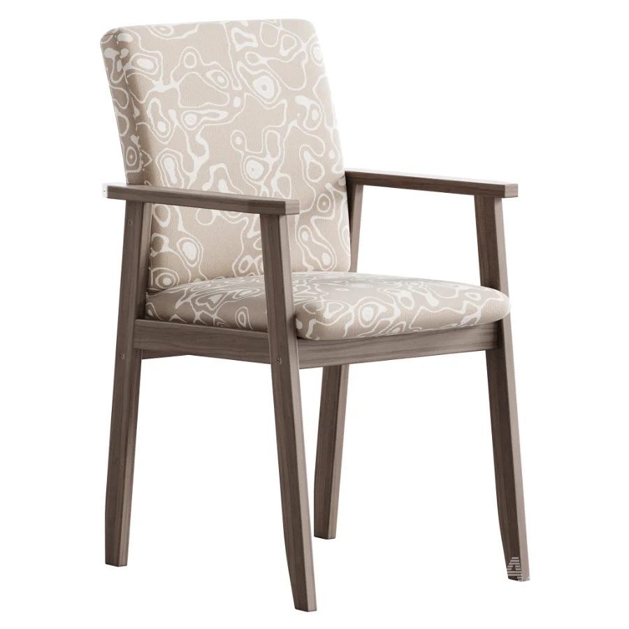 Modern Arm Chair with Upholstered Seat and Wood Arms - Image 6