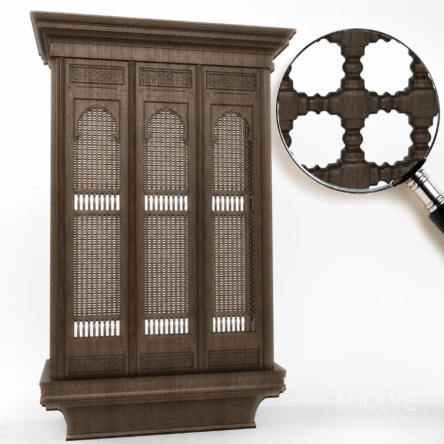 Traditional Arabic Mashrabiya Wooden Cabinet | Islamic Wooden Screen | High Poly 3D Model - Image 1