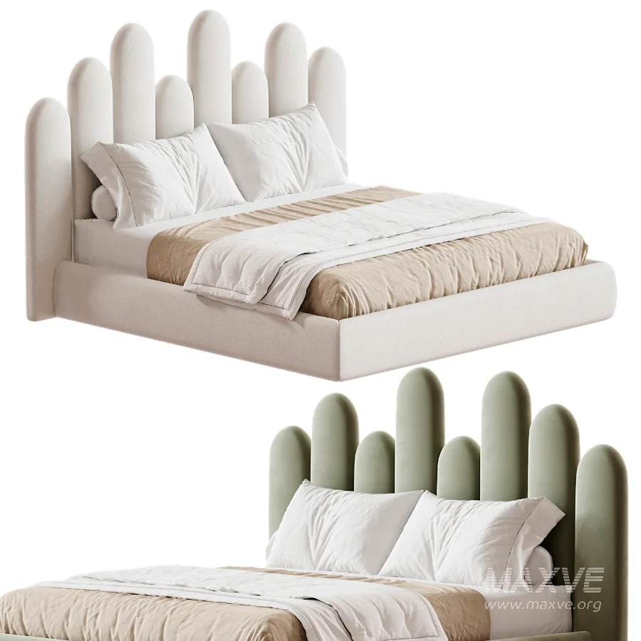 Nyasia Velvet Fabric Special Design Headboard Bed Frame - Image 4