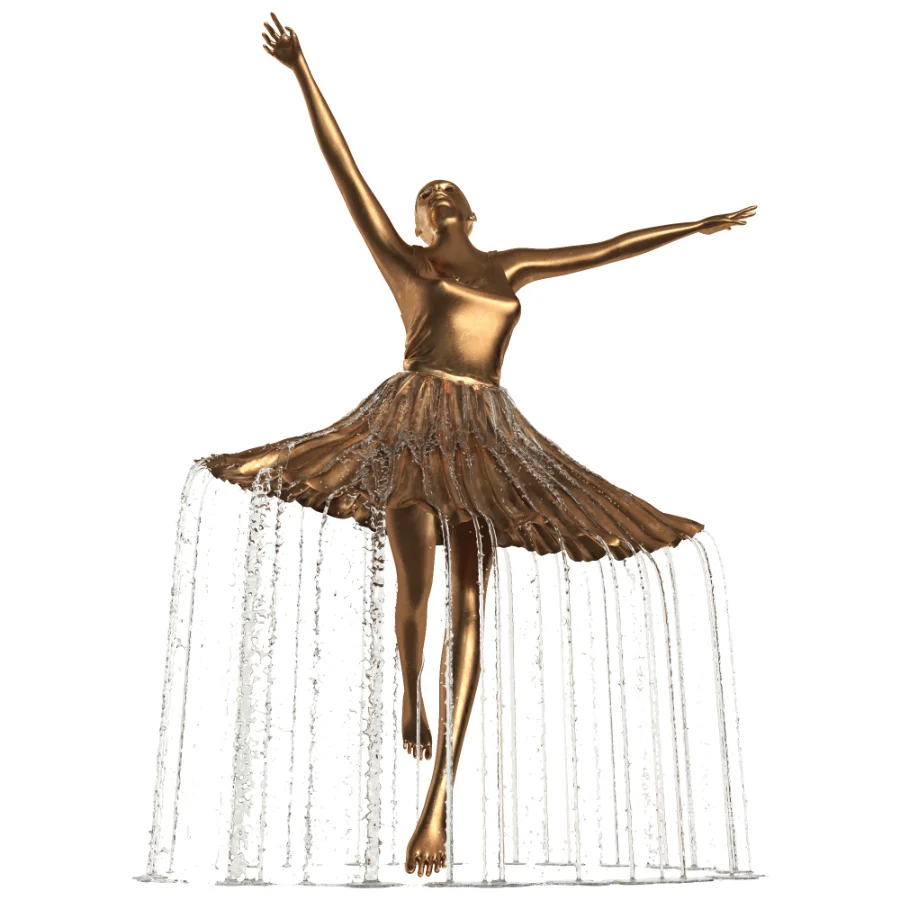 Golden Bronze Ballerina Water Fountain - Image 3
