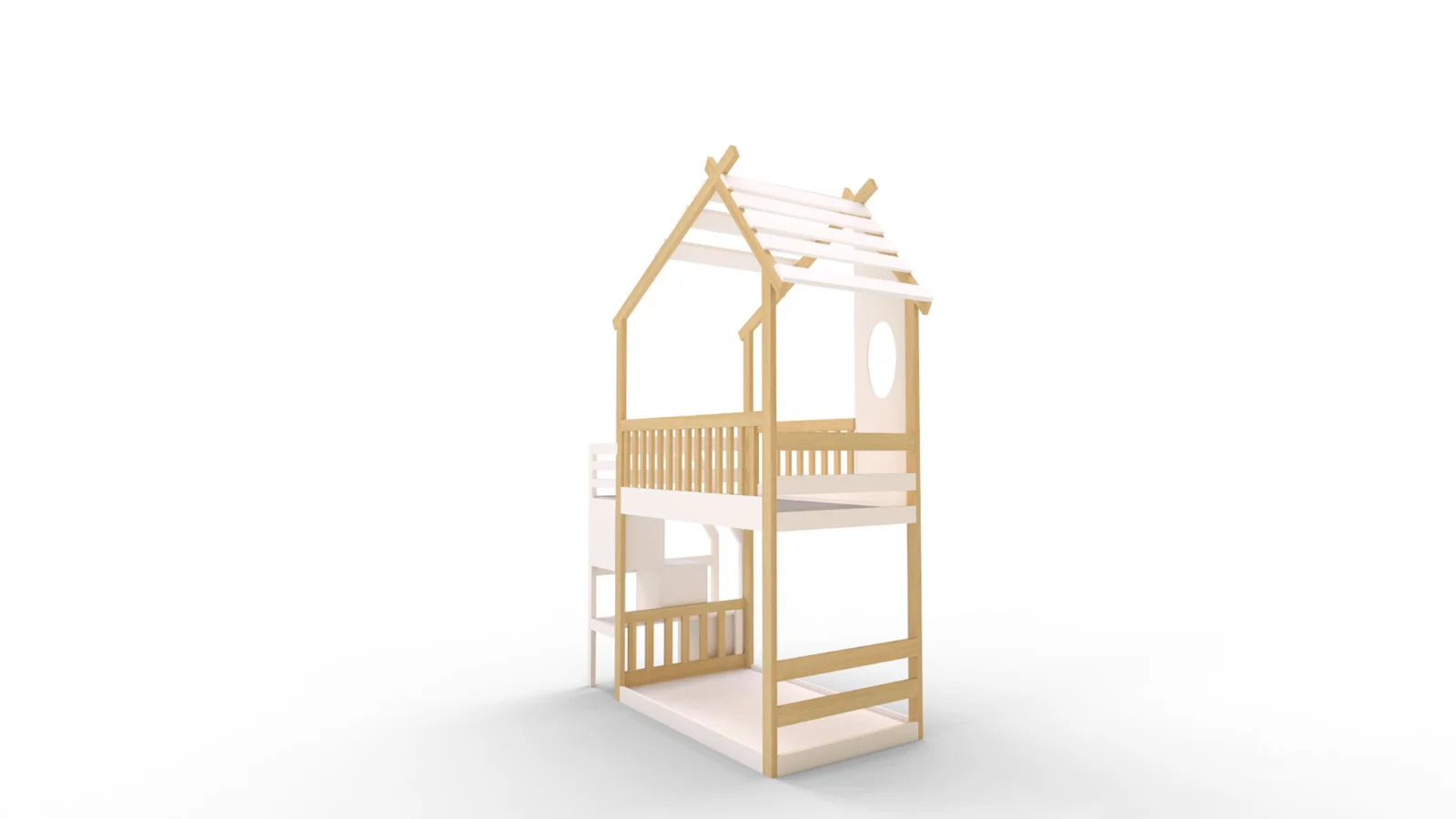 Twin Bunk Bed White, House Bed,Storage And Guard Rail - Image 1