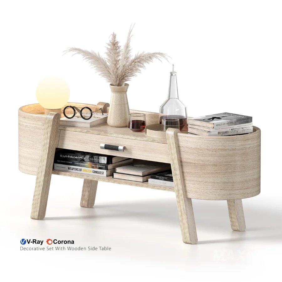Decorative Set With Wooden Side Table - Image 1