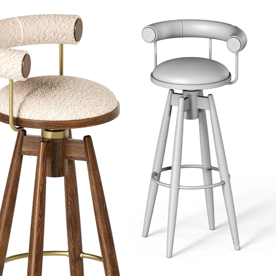DYLAN Bar Chair With Wood And Golden Steel Body - Image 4