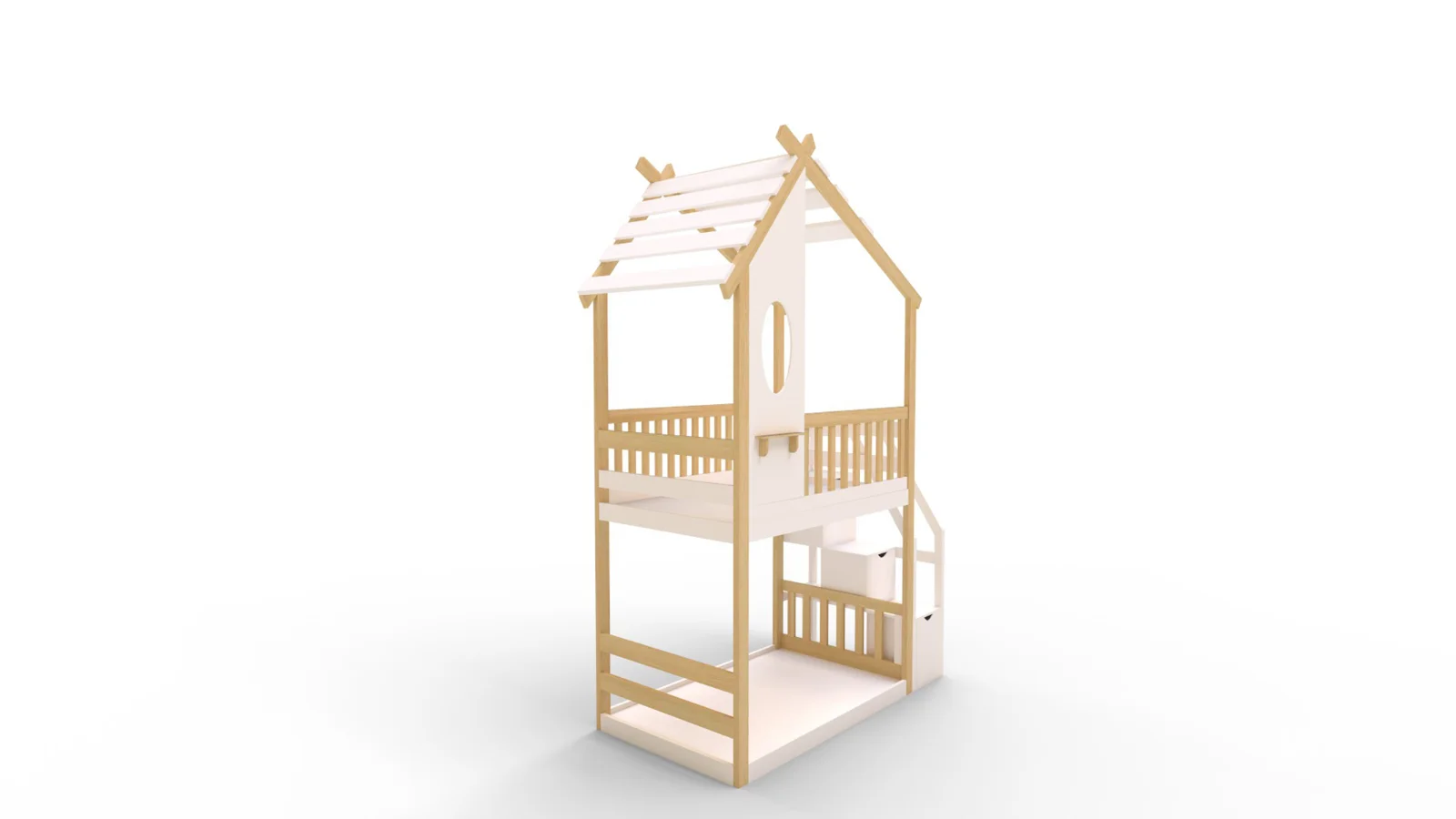 Twin Bunk Bed White, House Bed,Storage And Guard Rail - Image 6