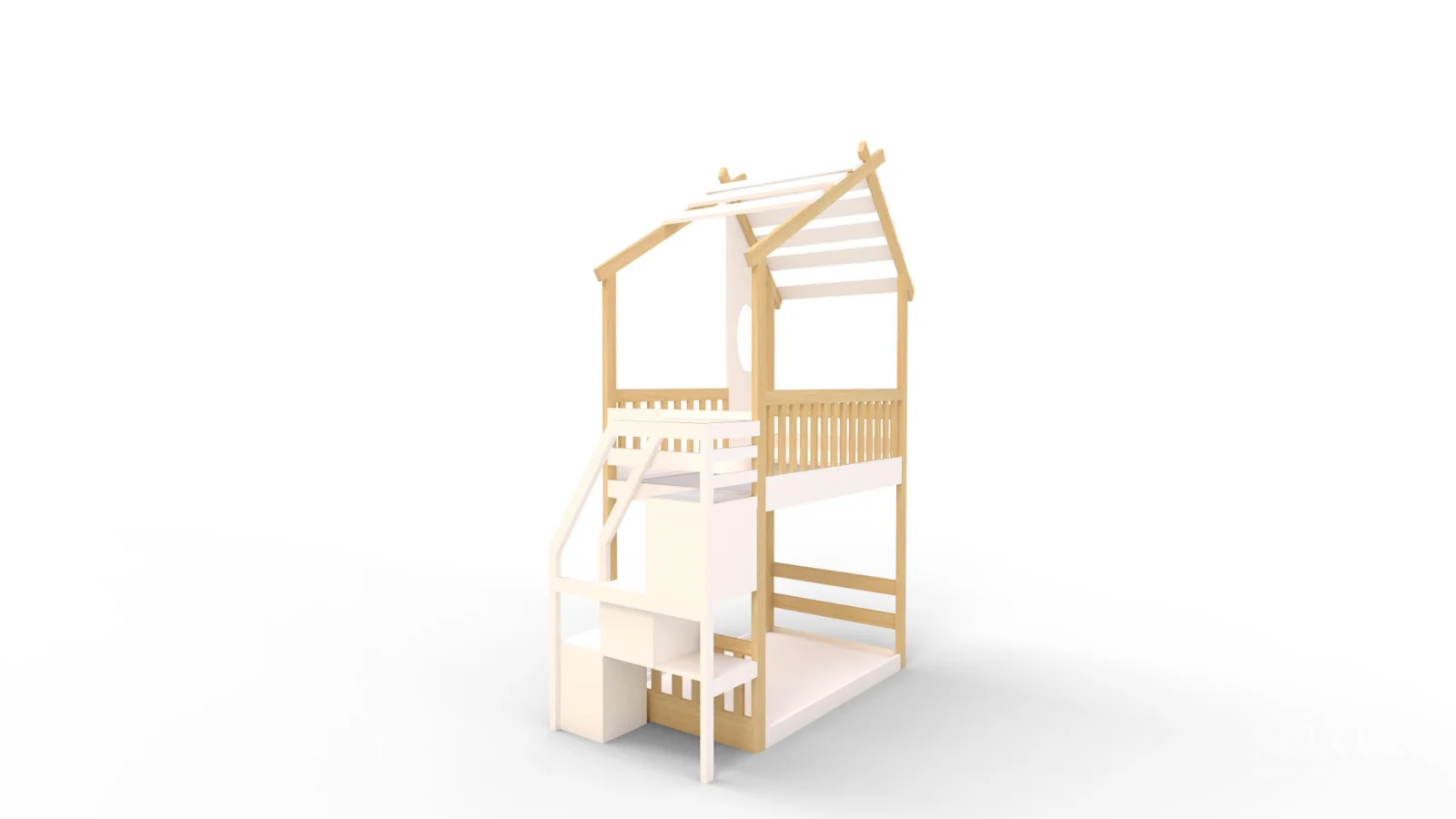 Twin Bunk Bed White, House Bed,Storage And Guard Rail - Image 9