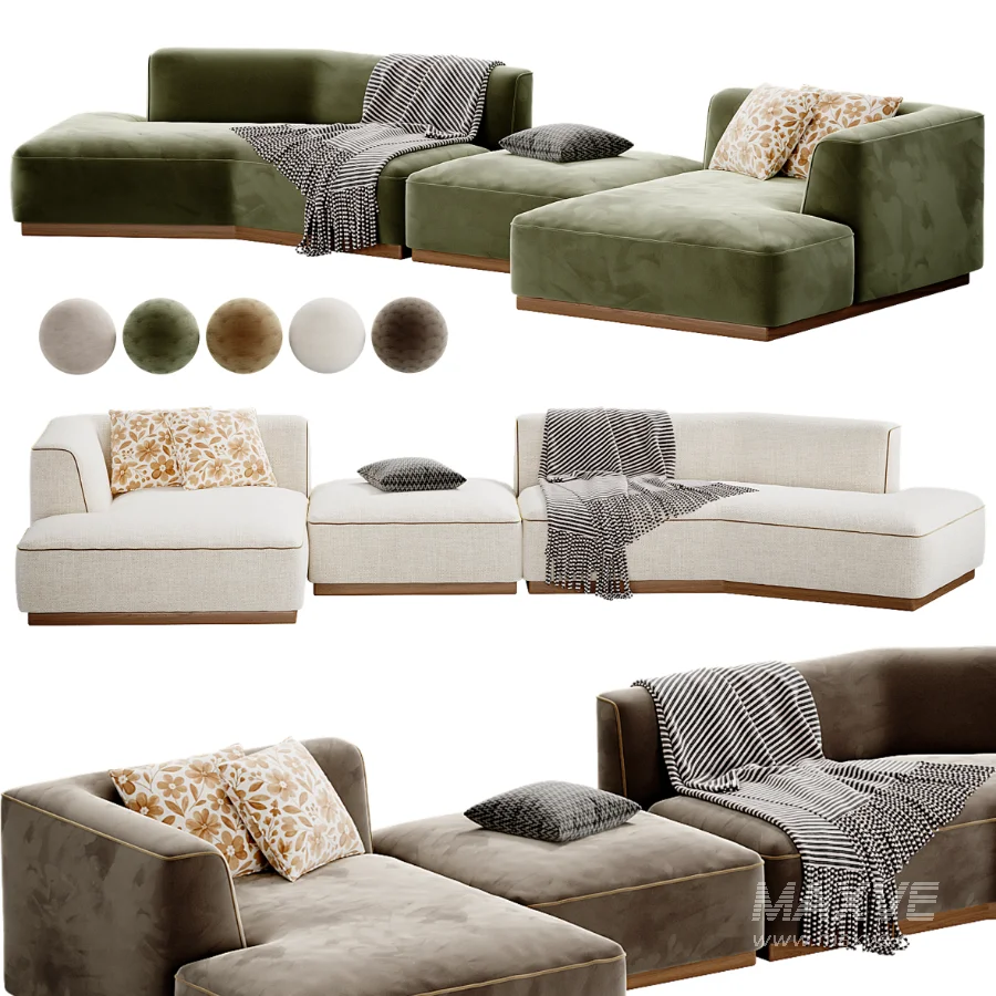 Canape d angle gauche ouvert avec repose pieds en texture viscose et lin - Image 5