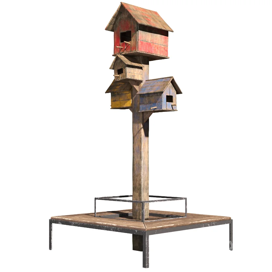 Wood Birdhouse Tree with Bench - Image 1