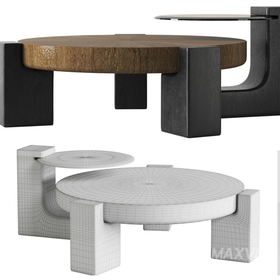 Rhuardhi Modern Round Wood Coffee Table with Accent End Table - Image 4