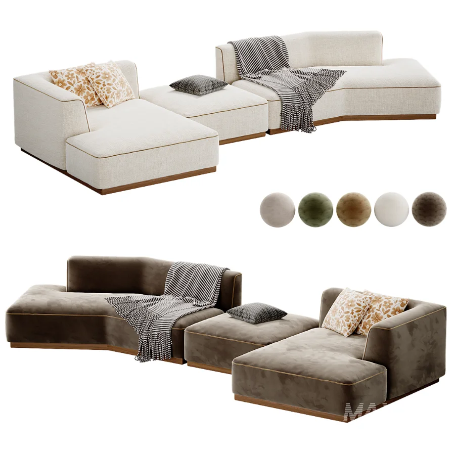 Canape d angle gauche ouvert avec repose pieds en texture viscose et lin - Image 2