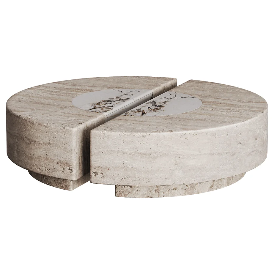 Baci Round Travertine and Shell Onyx Coffee Table By Marbera - Image 2