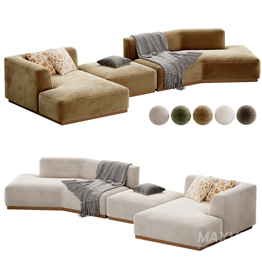 Canape d angle gauche ouvert avec repose pieds en texture viscose et lin - Image 3