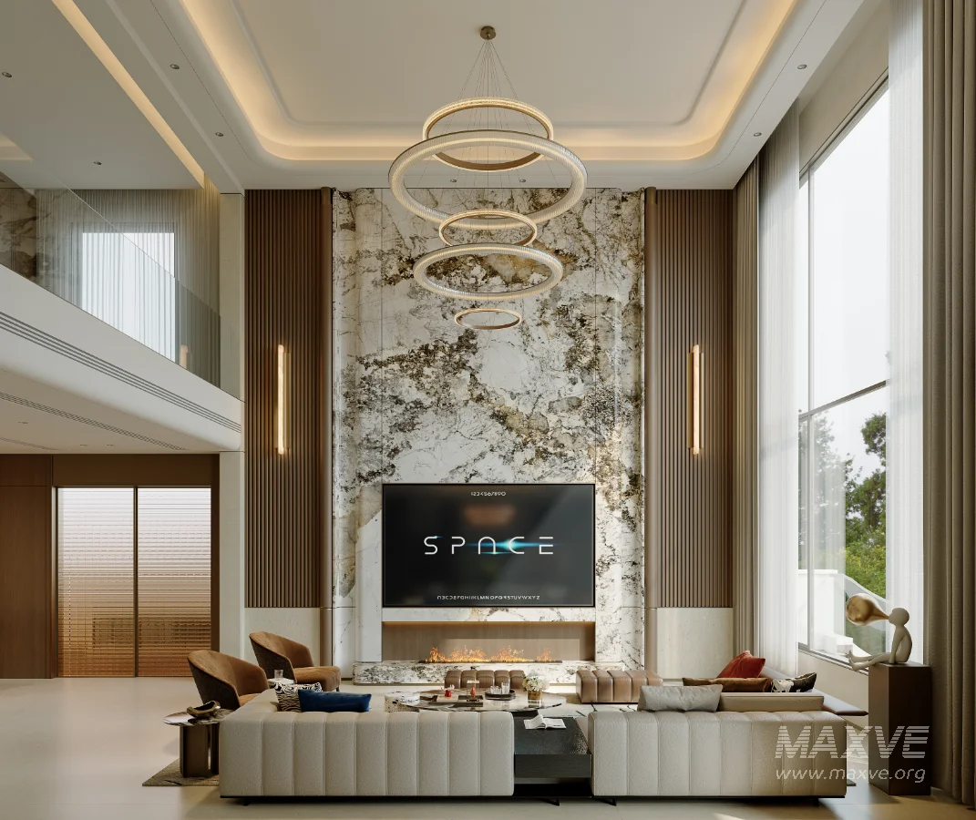 Modern villa living room and dining room interior - Image 2