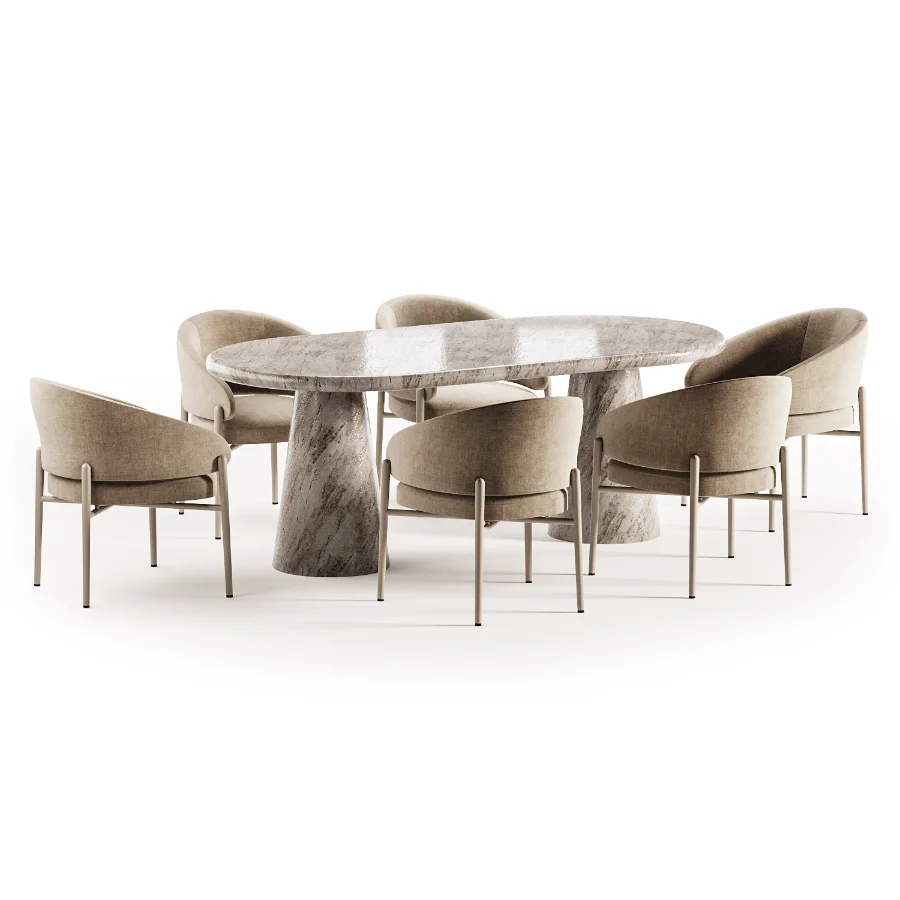 Linda and Oval Travertine Dining Table - Image 1