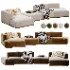 Canape d angle gauche ouvert avec repose pieds en texture viscose et lin - Thumbnail 4