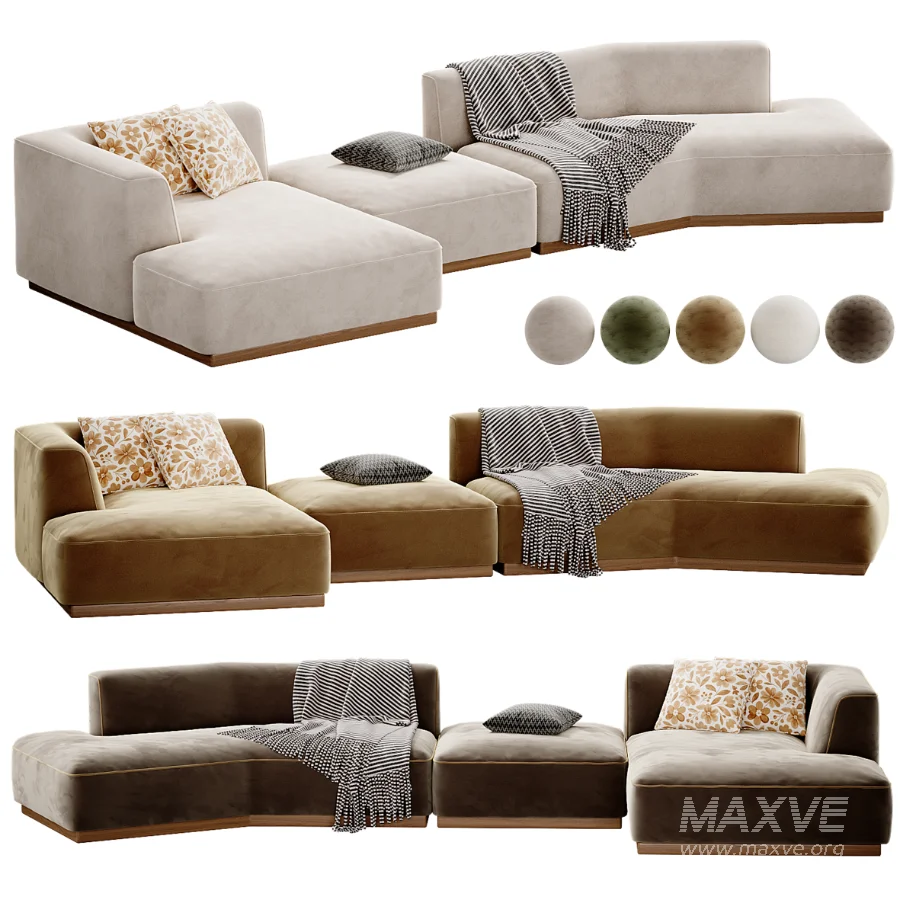 Canape d angle gauche ouvert avec repose pieds en texture viscose et lin - Image 4