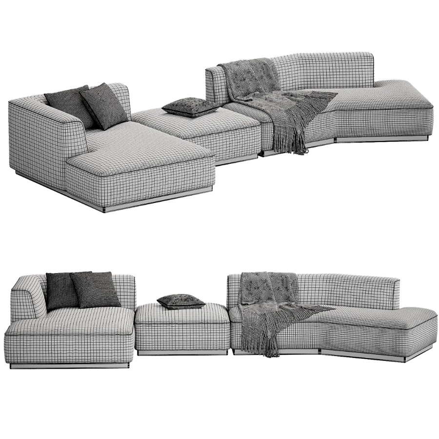 Canape d angle gauche ouvert avec repose pieds en texture viscose et lin - Image 6