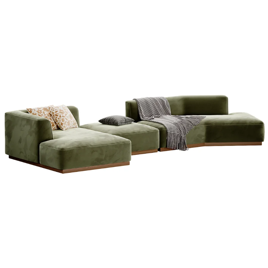 Canape d angle gauche ouvert avec repose pieds en texture viscose et lin - Image 1