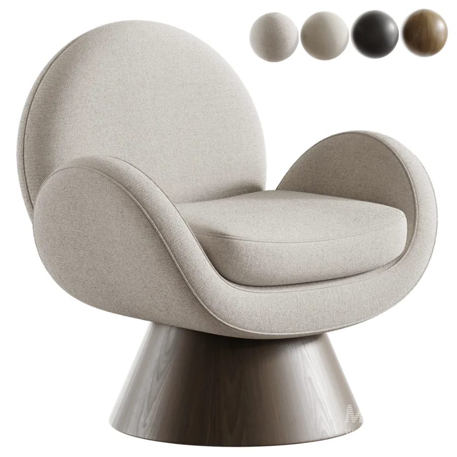 Swivel Armchair With Solid Wood Base - Image 1