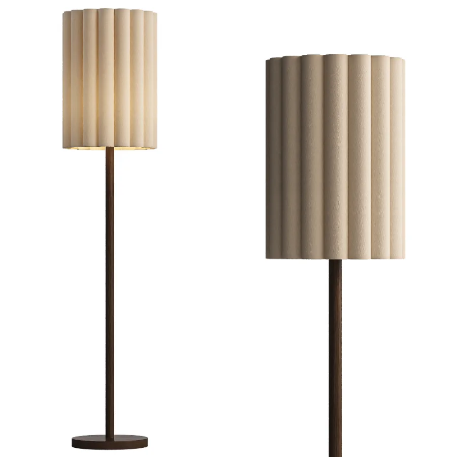 Folia walnut wood and scalloped natural linen floor lamp - Image 1