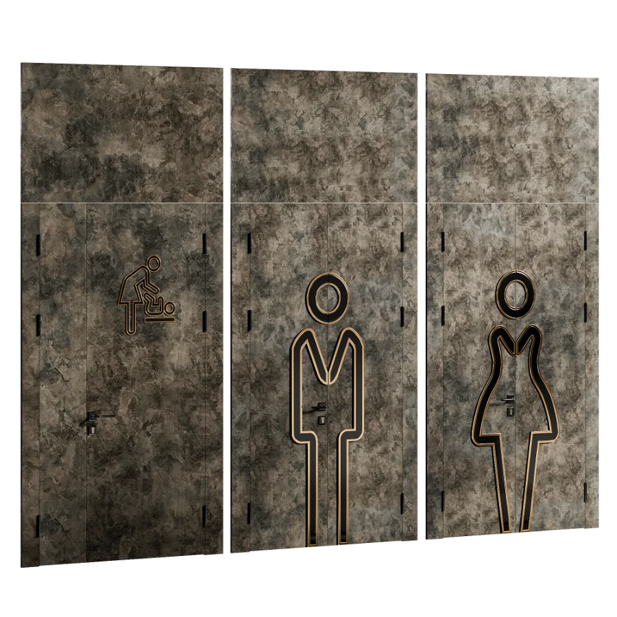 WC Toilet Doors with Metal Male Female Baby Signs Modern - Image 5