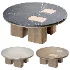 Round Coffee Table with Inlaid Stone Top and Wood Base - Thumbnail 5