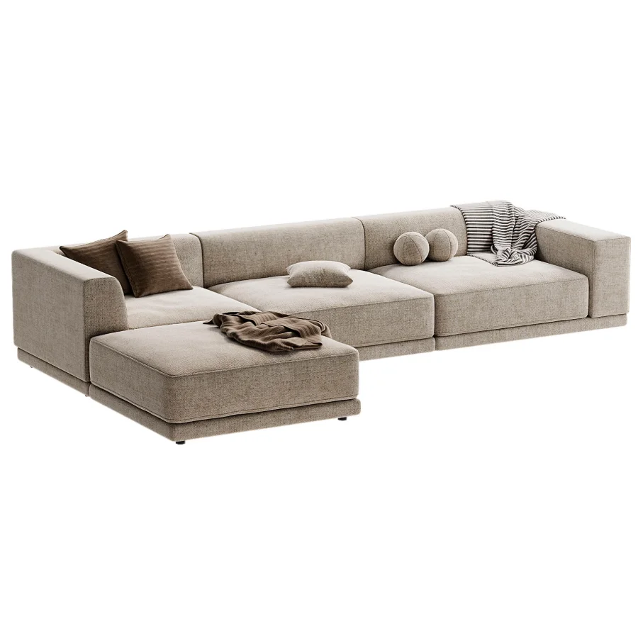 Faible 4 Piece Grey Performance Velvet Deep Depth Sectional Sofa with Right Arm - Image 1