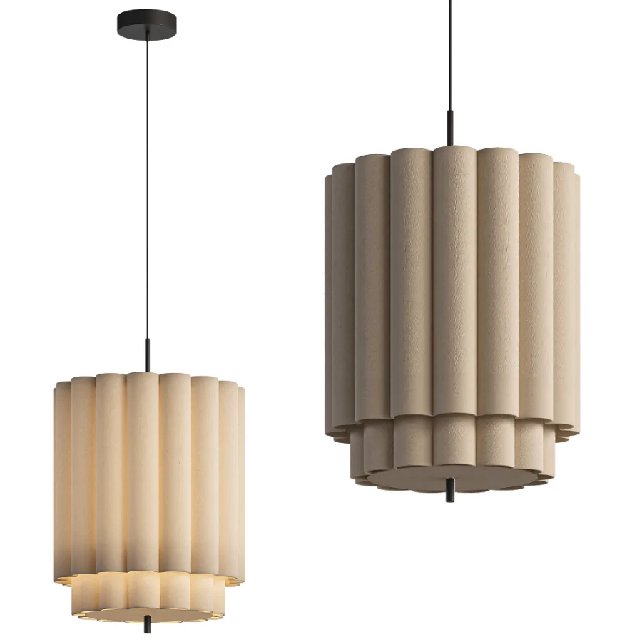 Folia small scalloped natural linen pendant - Image 1