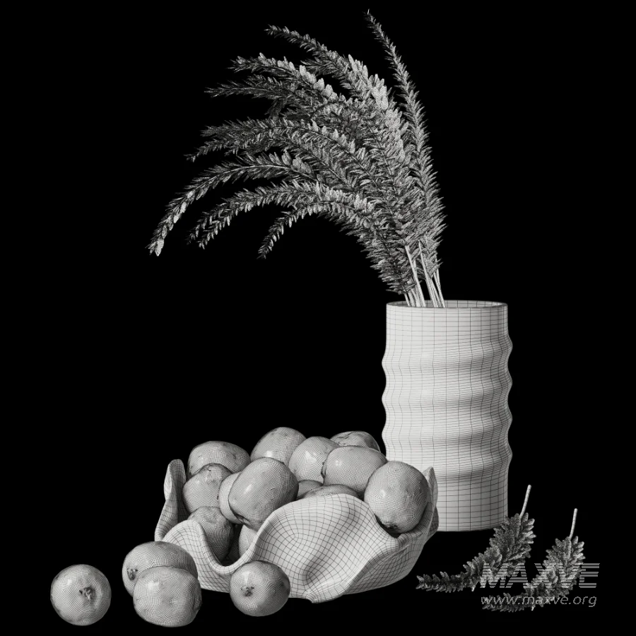 Dried Grass Arrangement with Glass Vase & Fruits - Image 4