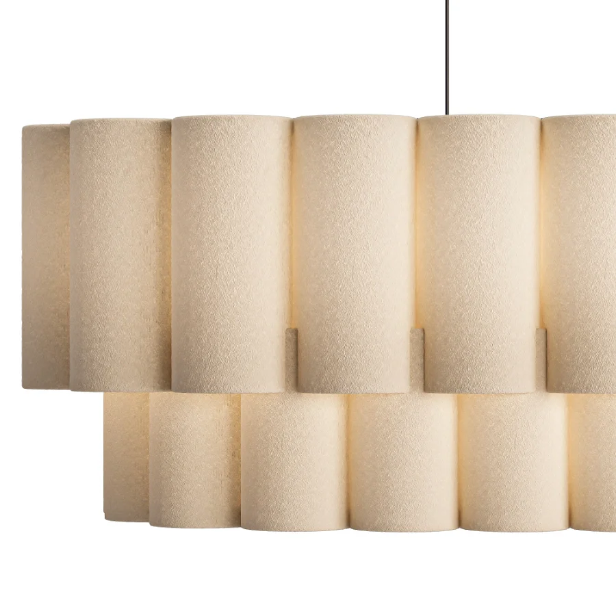 Folia oval scalloped natural linen pendant - Image 4