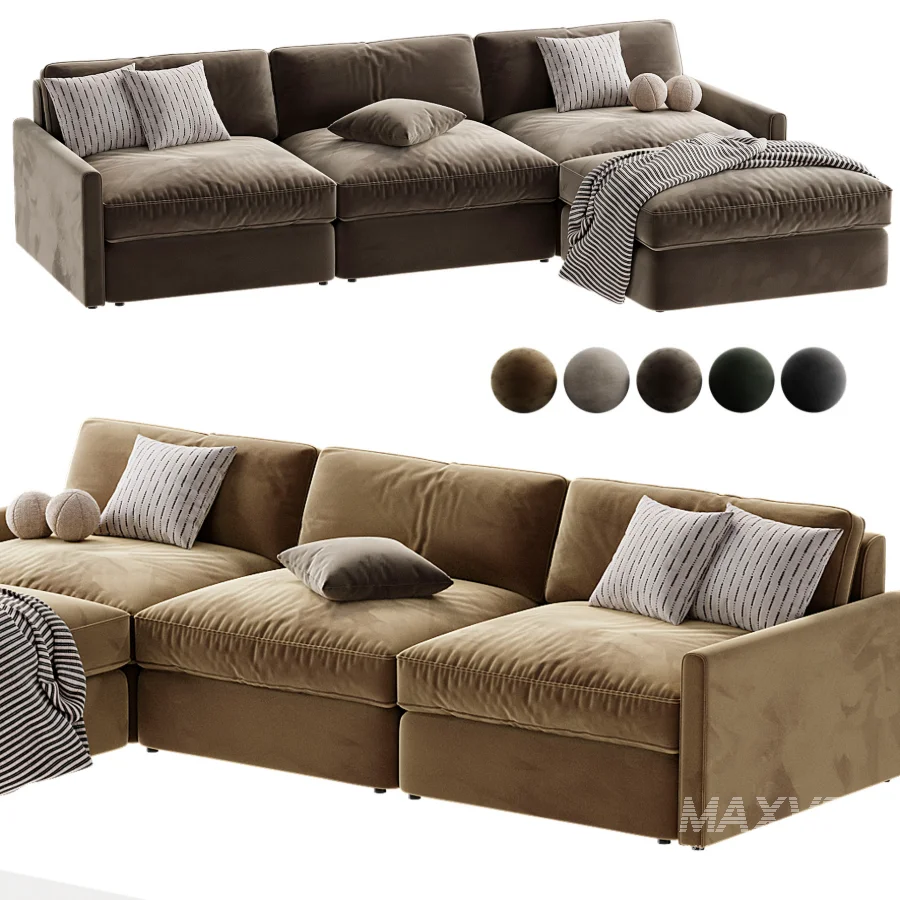 Malea 4 Piece L Shaped Charcoal Grey Performance Fabric Sectional Sofa with Ottoman - Image 3