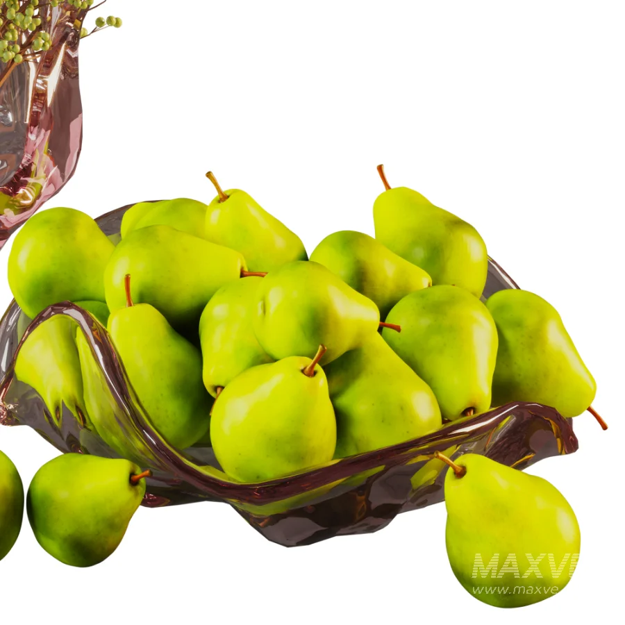 Green Pears & Decorative Branch Arrangement with Artistic Glass Vases - Image 2