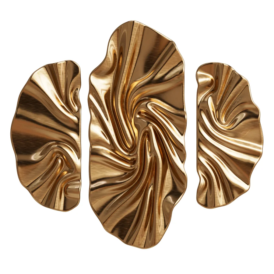 Modern Fluid Brass Metal Wall Decor Triptych - Image 4