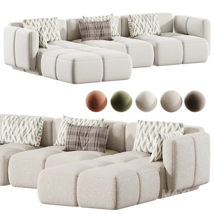 Westwing Teddy Boucle Modular Sofa with Tayla Pouf - Image 5