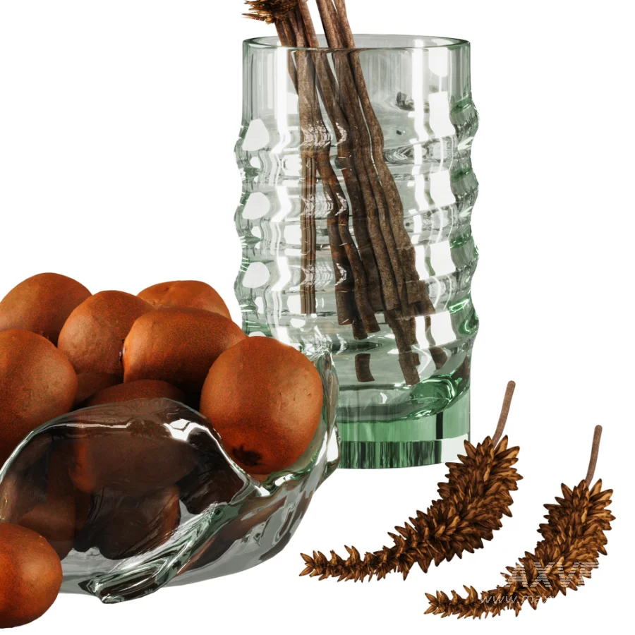 Dried Grass Arrangement with Glass Vase & Fruits - Image 3