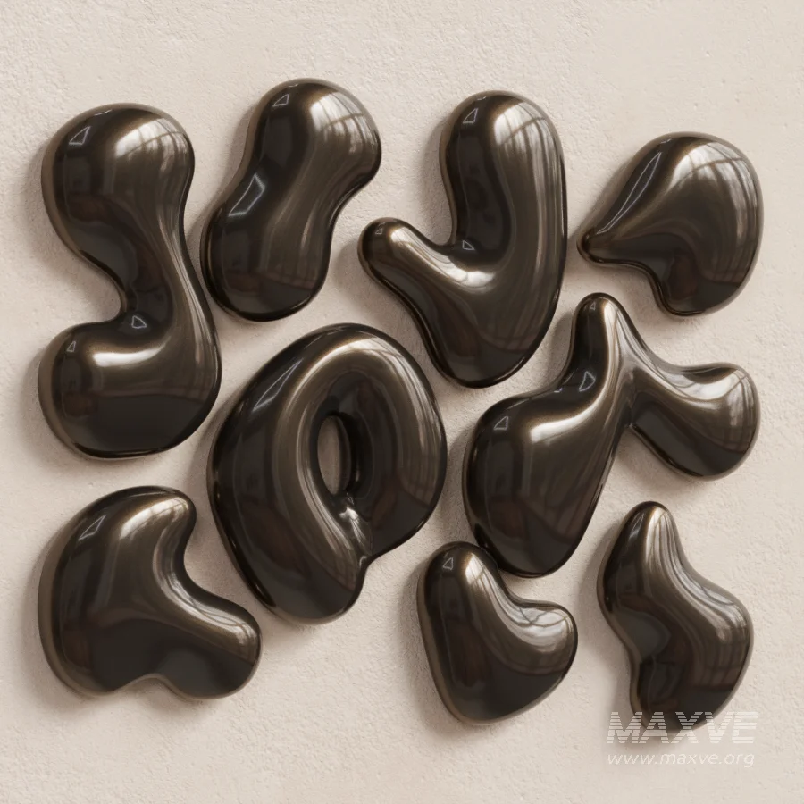Organic Liquid Droplets Glossy Black Metal Wall Sculpture Abstract - Image 5
