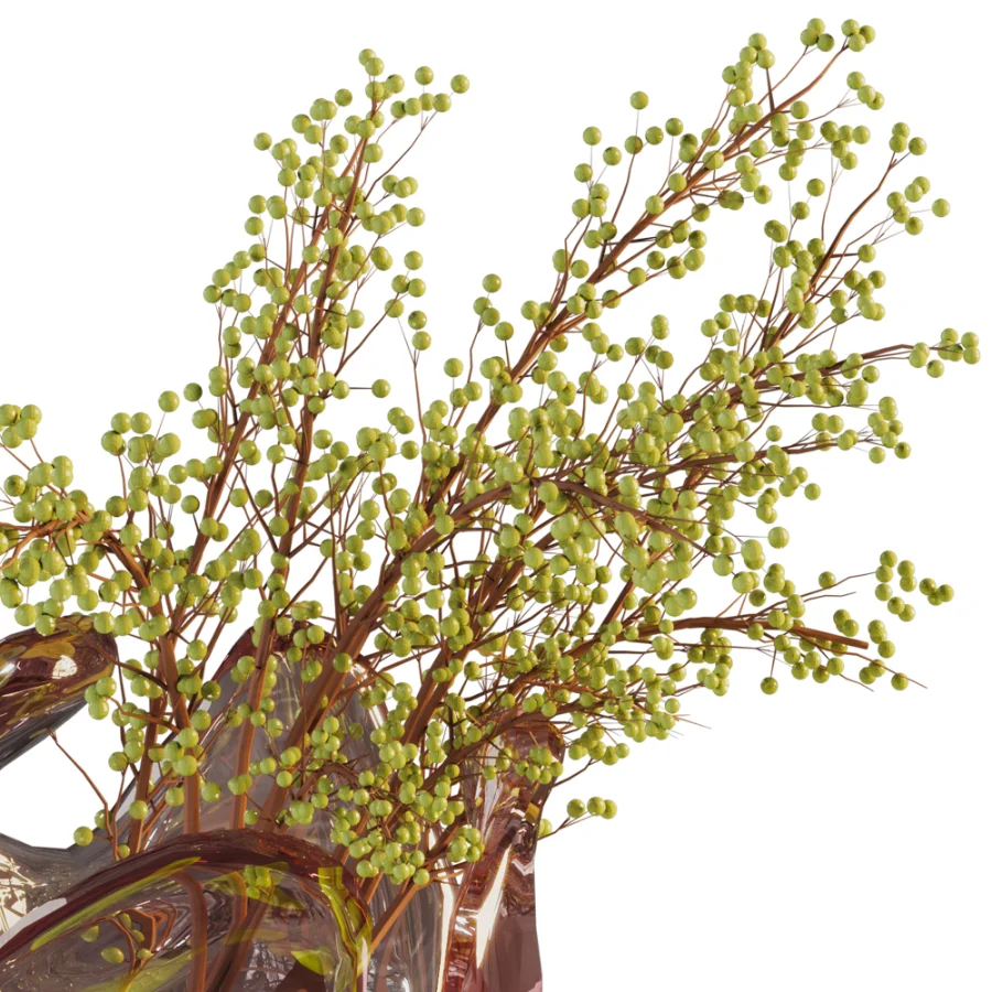 Green Pears & Decorative Branch Arrangement with Artistic Glass Vases - Image 4