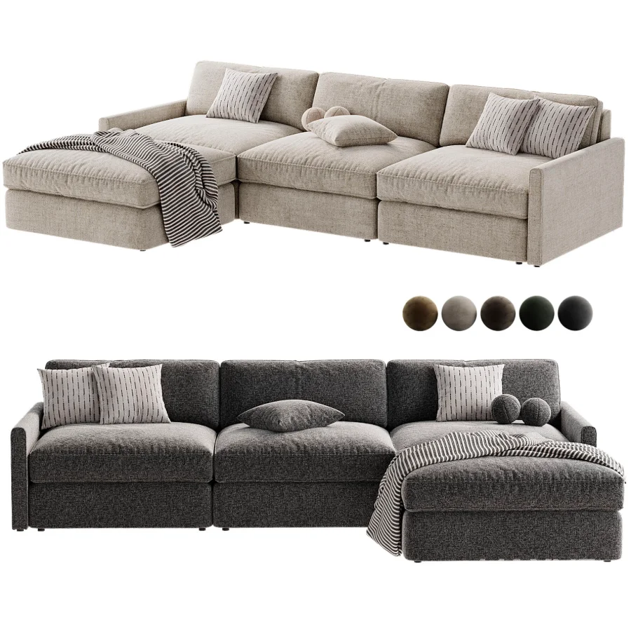 Malea 4 Piece L Shaped Charcoal Grey Performance Fabric Sectional Sofa with Ottoman - Image 7