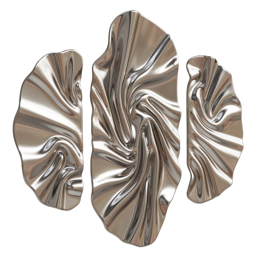 Modern Fluid Brass Metal Wall Decor Triptych - Image 3